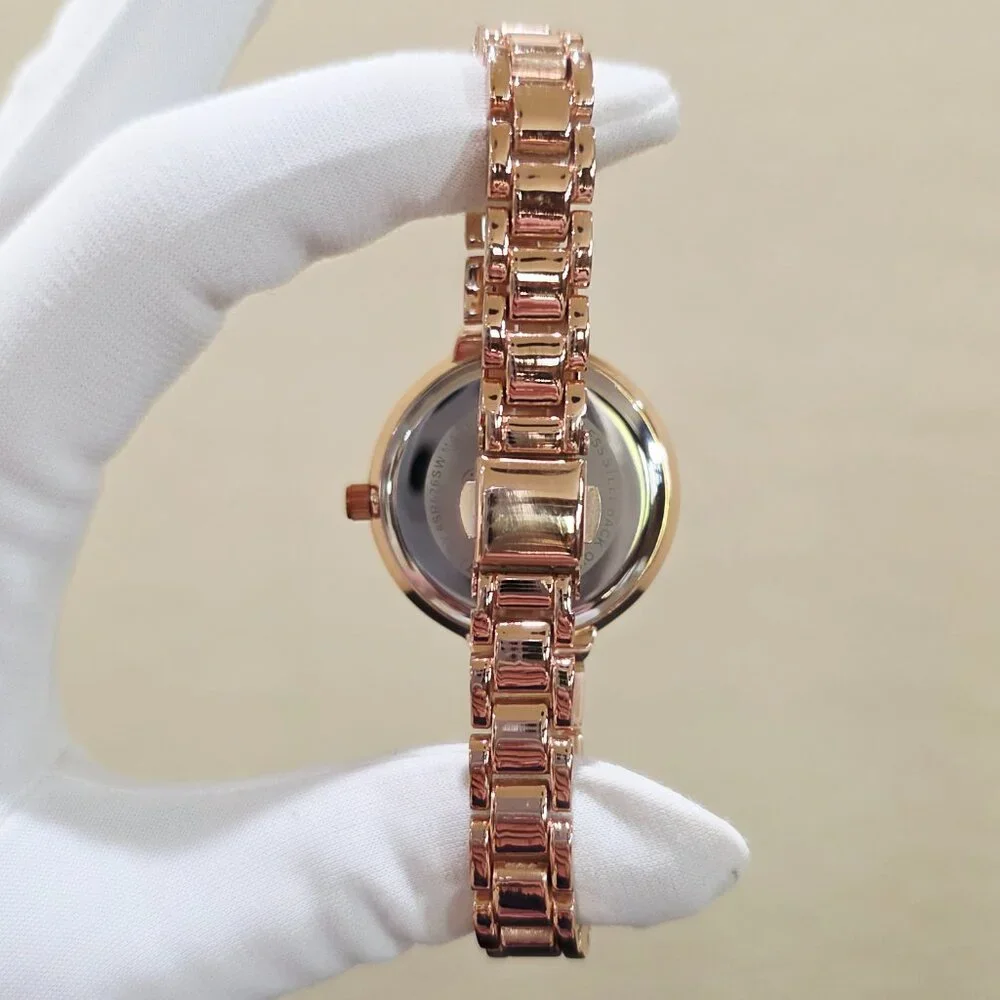 Voulez Vous Rose Gold Pink Crystal Accent Narrow Band Womens Wrist Watch New Bat